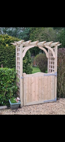 Garden arch with gate - garden, gate,